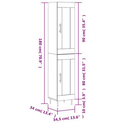 vidaXL Highboard Grau Sonoma 34,5x34x180 cm Holzwerkstoff