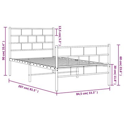 vidaXL Bettgestell mit Kopf- und Fußteil Metall Weiß 80x200 cm