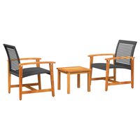 vidaXL 3-tlg. Bistro-Set Schwarz Poly Rattan und Akazienholz