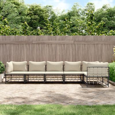 vidaXL 6-tlg. Garten-Lounge-Set mit Kissen Anthrazit Poly Rattan