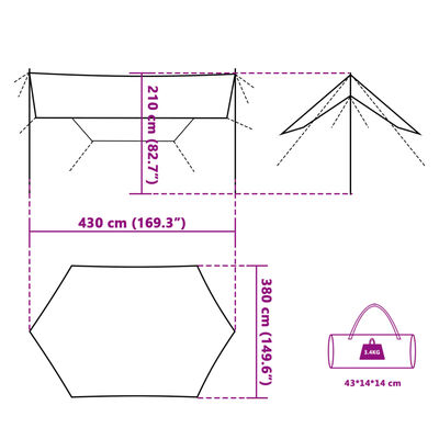 vidaXL Tarp Grün 430x380x210 cm Wasserdicht