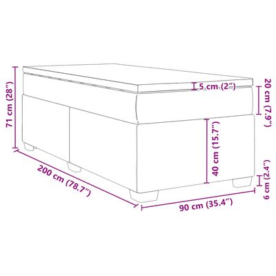 vidaXL Boxspringbett mit Matratze Hellgrau 90x200 cm Samt