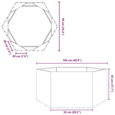 vidaXL Pflanzkübel Sechseckig 104x90x45 Edelstahl