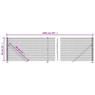 vidaXL Maschendrahtzaun mit Bodenflansch Grün 0,8x10 m