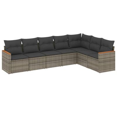 vidaXL 7-tlg. Garten-Sofagarnitur mit Kissen Grau Poly Rattan