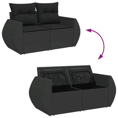 vidaXL 10-tlg. Garten-Sofagarnitur mit Kissen Schwarz Poly Rattan