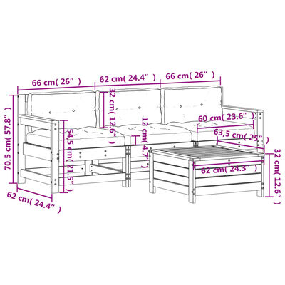 vidaXL 4-tlg. Garten-Lounge-Set mit Kissen Massivholz Kiefer