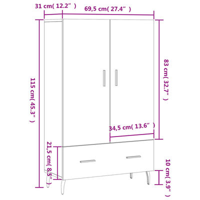 vidaXL Highboard Weiß 69,5x31x115 cm Holzwerkstoff