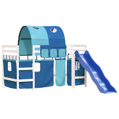 vidaXL Kinderhochbett mit Tunnel Blau 90x200 cm Massivholz Kiefer