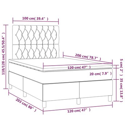 vidaXL Boxspringbett mit Matratze & LED Hellgrau 120x200 cm Stoff