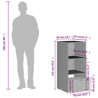 vidaXL Gartenschrank Braun 50x55x115 cm Poly Rattan