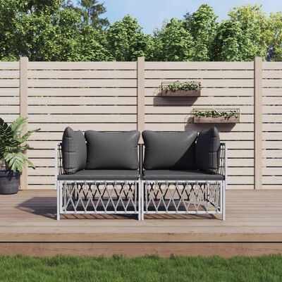 vidaXL 2-tlg. Garten-Lounge-Set mit Kissen Weiß Stahl