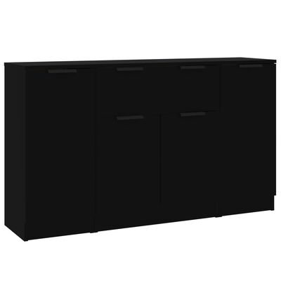 vidaXL Sideboards 3 Stk. Schwarz Holzwerkstoff