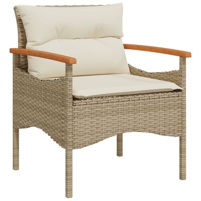 vidaXL 3-tlg. Garten-Sofagarnitur mit Kissen Beige Poly Rattan