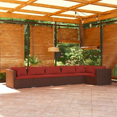 vidaXL 6-tlg. Garten-Lounge-Set mit Auflagen Poly Rattan Braun