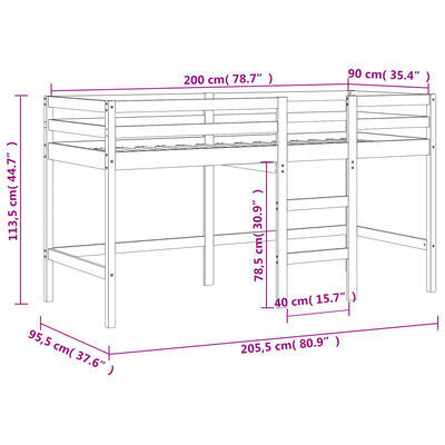 vidaXL Kinderhochbett mit Leiter Weiß 90x200 cm Massivholz Kiefer