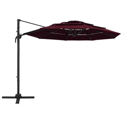 vidaXL Sonnenschirm mit Aluminium-Mast 4-lagig Bordeauxrot 3x3 m