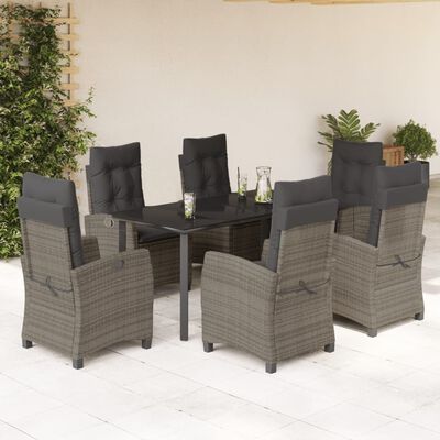 vidaXL 7-tlg. Garten-Essgruppe mit Kissen Grau Poly Rattan