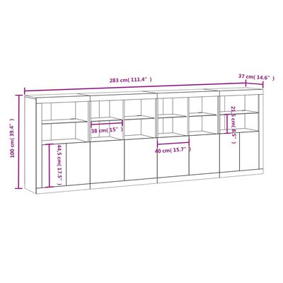 vidaXL Sideboard mit LED-Leuchten Weiß 283x37x100 cm