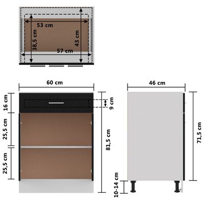 vidaXL Schubunterschrank Schwarz 60x46x81,5 cm Holzwerkstoff