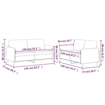 vidaXL 2-tlg. Sofagarnitur mit Kissen Creme Stoff