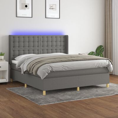 vidaXL Boxspringbett mit Matratze & LED Dunkelgrau 180x200 cm Stoff