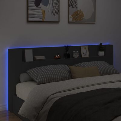 vidaXL LED-Kopfteil mit Ablagen Schwarz 220x16,5x103,5 cm