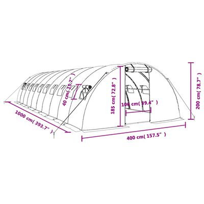 vidaXL Gewächshaus mit Stahlrahmen Weiß 40 m² 10x4x2 m