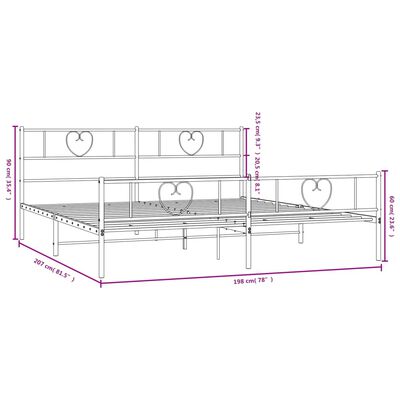 vidaXL Bettgestell mit Kopf- und Fußteil Metall Weiß 193x203 cm