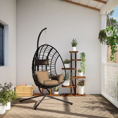 vidaXL Hängesessel Ei-Design mit Ständer Taupe Rattan und Stahl