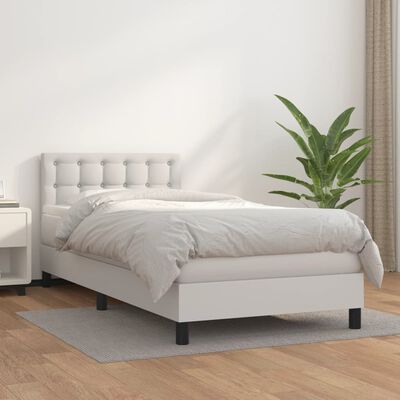 vidaXL Boxspringbett mit Matratze Weiß 90x200 cm Kunstleder