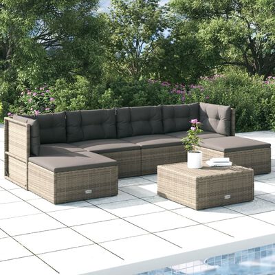 vidaXL 6-tlg. Garten-Lounge-Set mit Kissen Grau Poly Rattan