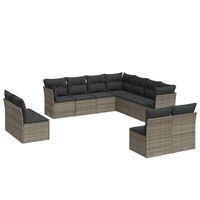 vidaXL 11-tlg. Garten-Sofagarnitur mit Kissen Grau Poly Rattan