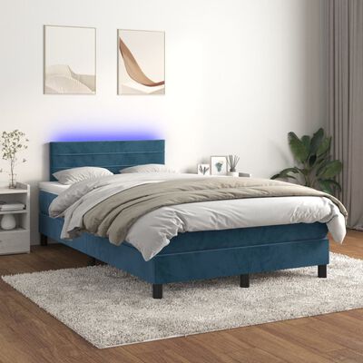 vidaXL Boxspringbett mit Matratze & LED Dunkelblau 120x200 cm Samt