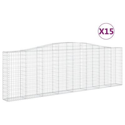 vidaXL Gabionen mit Hochbogen 15Stk. 400x30x120/140cm Verzinktes Eisen