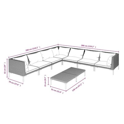 vidaXL 8-tlg. Garten-Lounge-Set mit Kissen Poly Rattan Dunkelgrau