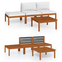 vidaXL 4-tlg. Garten-Lounge-Set mit Kissen Cremeweiß Massivholz Akazie