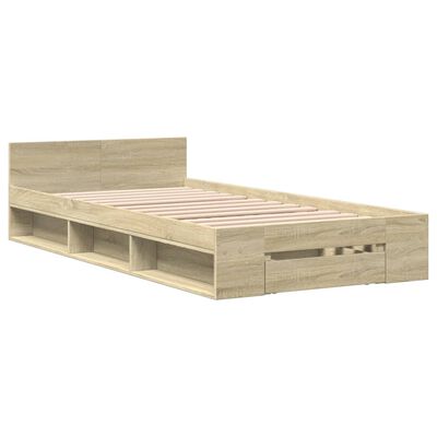 vidaXL Bettgestell mit Schublade Sonoma-Eiche 75x190 cm Holzwerkstoff