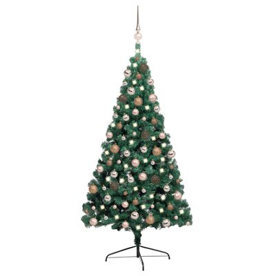 vidaXL Künstlicher Halb-Weihnachtsbaum Beleuchtung Kugeln Grün 240 cm