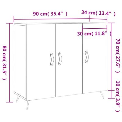 vidaXL Sideboard Hochglanz-Weiß 90x34x80 cm Holzwerkstoff