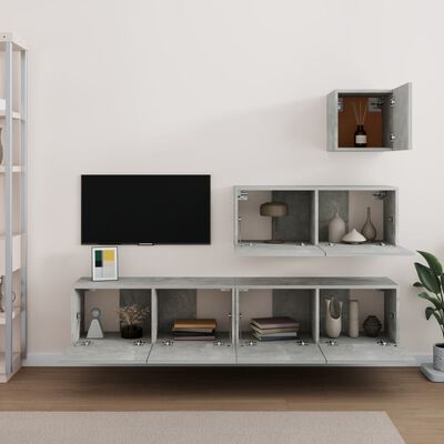 vidaXL 4-tlg. TV-Schrank-Set Betongrau Holzwerkstoff