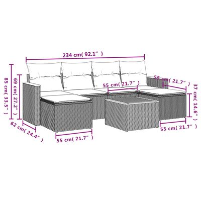 vidaXL 7-tlg. Garten-Sofagarnitur mit Kissen Grau Poly Rattan