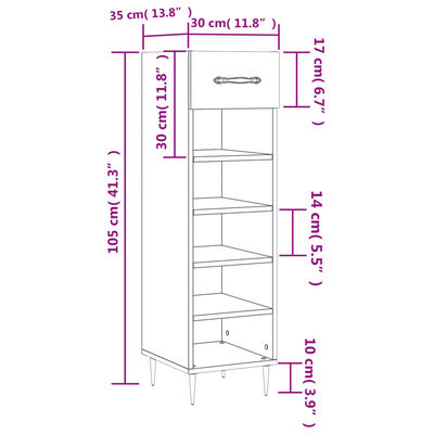 vidaXL Schuhschrank Schwarz 30x35x105 cm Holzwerkstoff