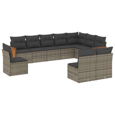 vidaXL 10-tlg. Garten-Sofagarnitur mit Kissen Grau Poly Rattan