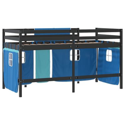 vidaXL Kinderhochbett mit Vorhängen Blau 80x200 cm Massivholz Kiefer