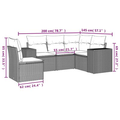 vidaXL 5-tlg. Garten-Sofagarnitur mit Kissen Schwarz Poly Rattan