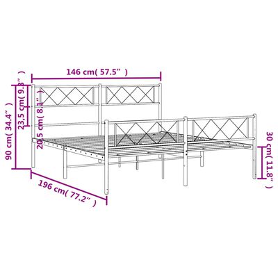 vidaXL Bettgestell mit Kopf- und Fußteil Metall Weiß 140x190 cm