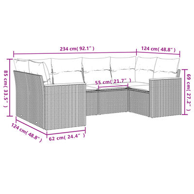 vidaXL 6-tlg. Garten-Sofagarnitur mit Kissen Schwarz Poly Rattan