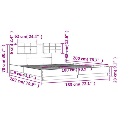 vidaXL Bettgestell mit Kopfteil Räuchereiche 180x200 cm Holzwerkstoff