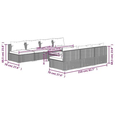 vidaXL 8-tlg. Garten-Lounge-Set mit Kissen Poly Rattan Grau